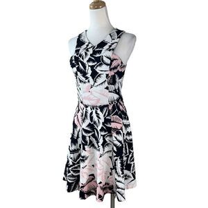 Express Black and Pink Leaf Print Mini Dress
